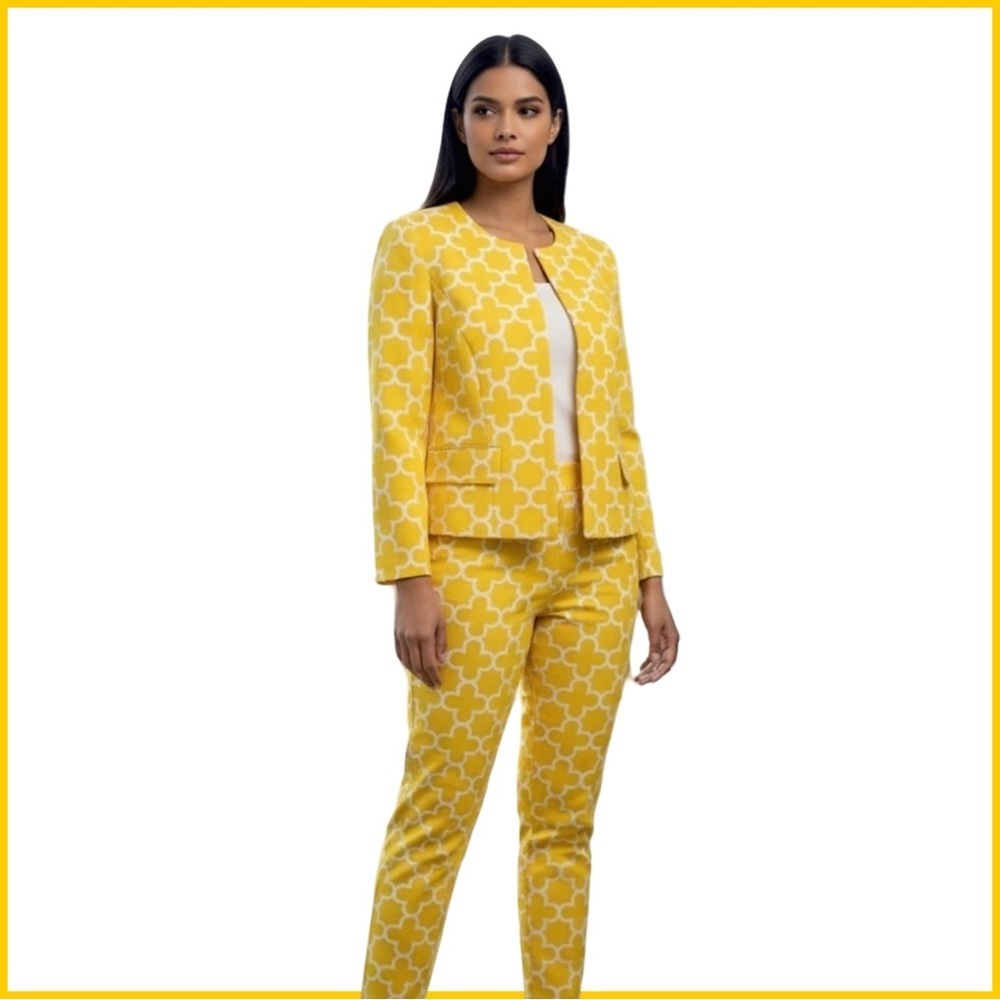 Elliott Lauren Vintage Patterned Women's Jacket & Pants Set. Yellow. Size 6 - Picture 2 of 15